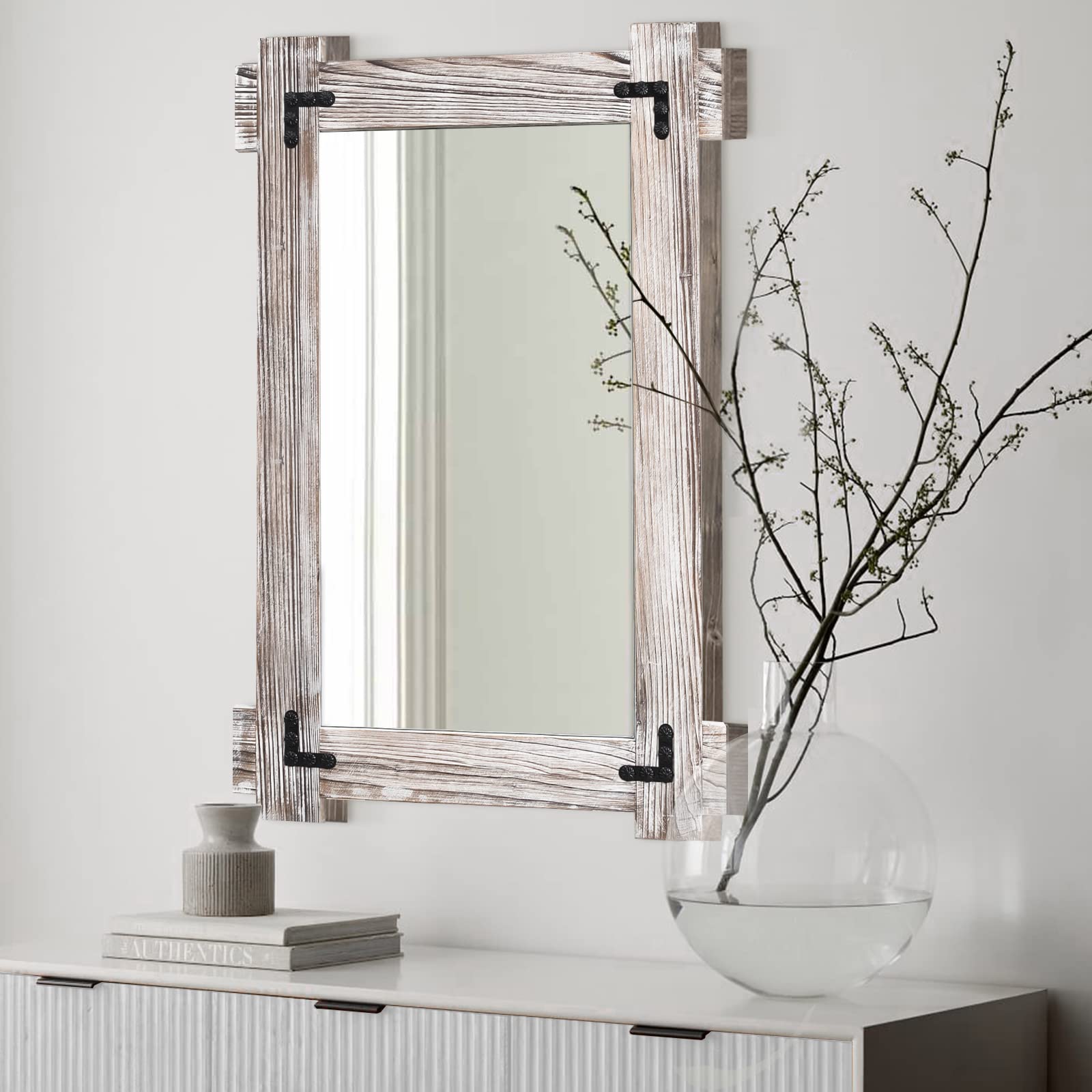 RusticChic 40x28 White Wood Framed Mirror