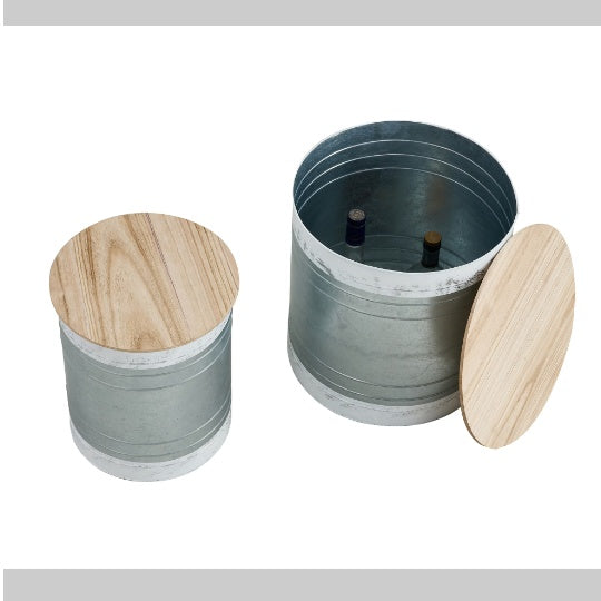 Rustic Farmhouse Metal & Wood Cocktail Table Pair