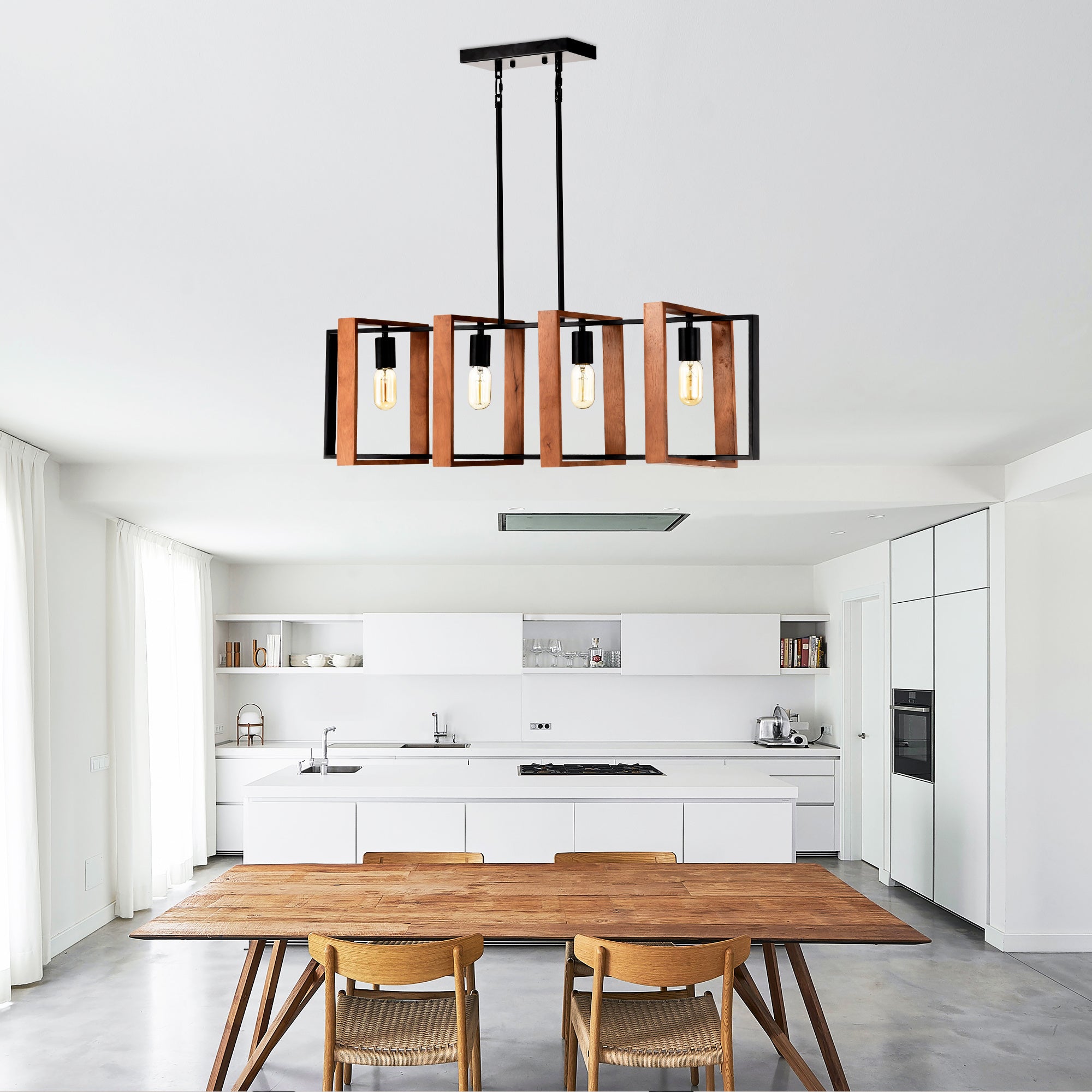 Rustic 4-Light Wood & Metal Island Chandelier