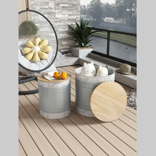 Rustic Farmhouse Metal & Wood Cocktail Table Pair