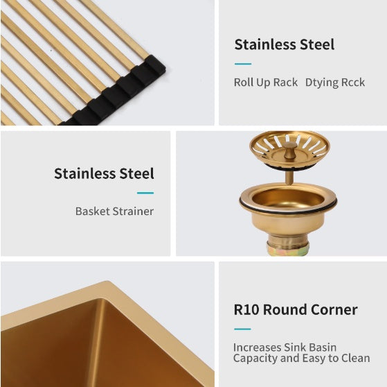 Gold-Tone Stainless Farmhouse Sink