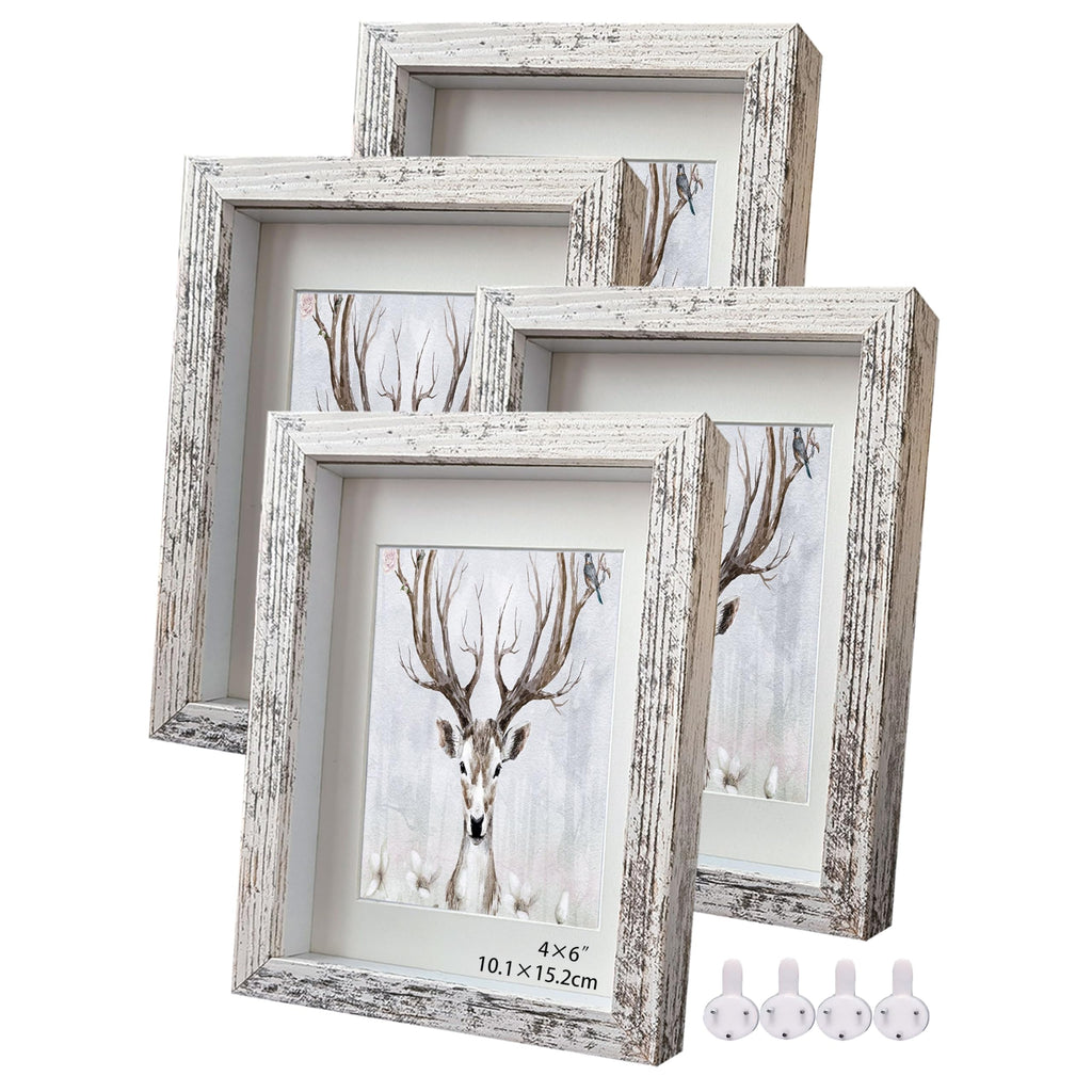 Houstimi Rustic 4x6 Shadow Box Frame 4-Pack in White