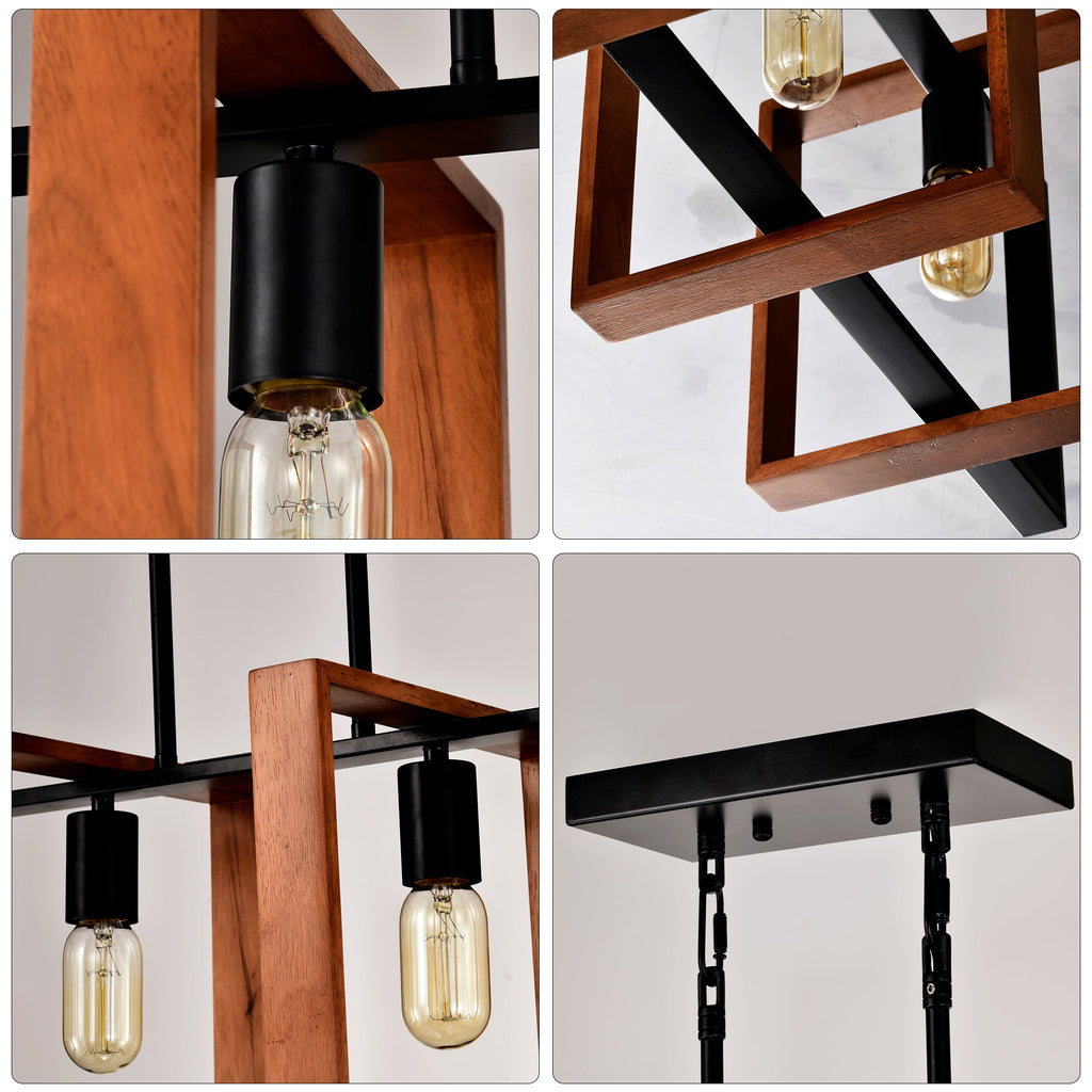 Rustic 4-Light Wood & Metal Island Chandelier