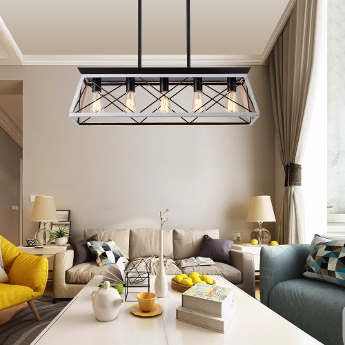 Farmhouse 5-Light Chandelier, White & Black