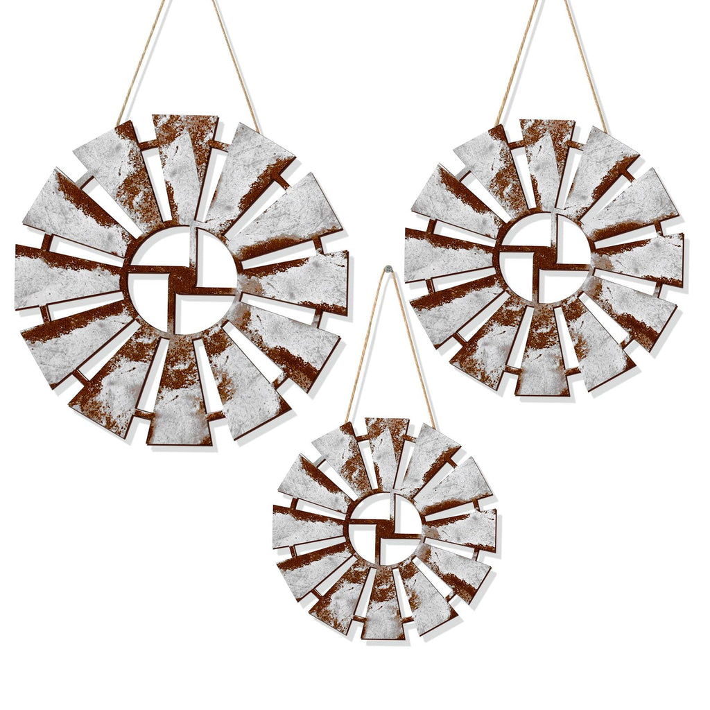 Rustic Wood Windmill Wall Trio