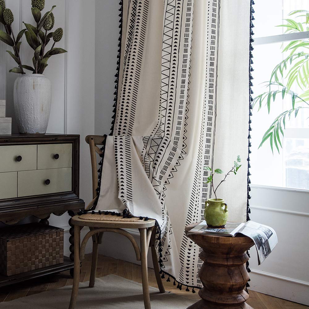 BohoChic Geometric Curtains with Tassels - 63"