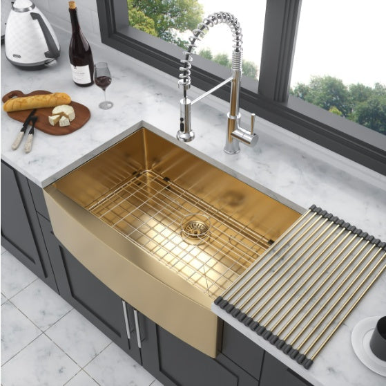 Gold-Tone Stainless Farmhouse Sink