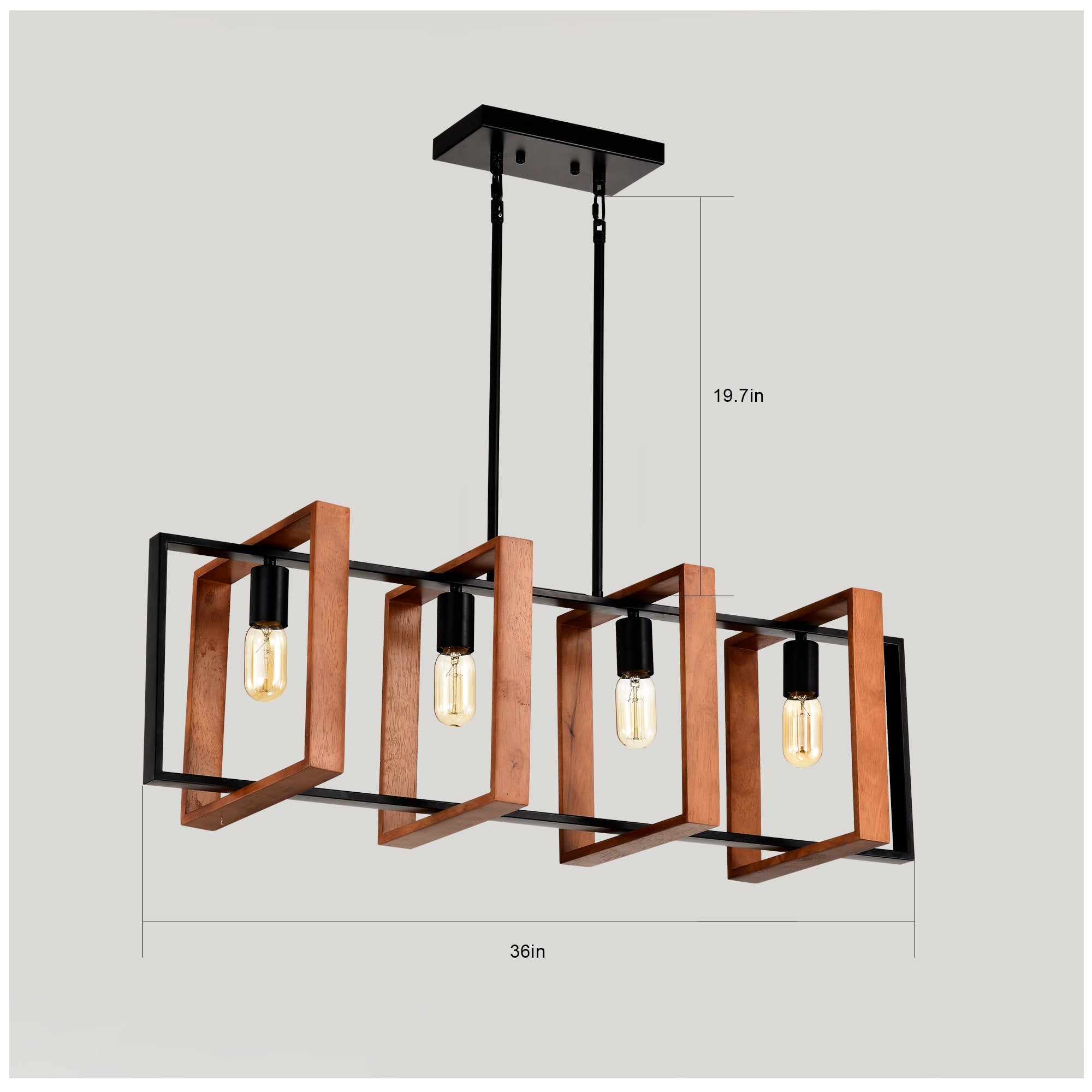 Rustic 4-Light Wood & Metal Island Chandelier