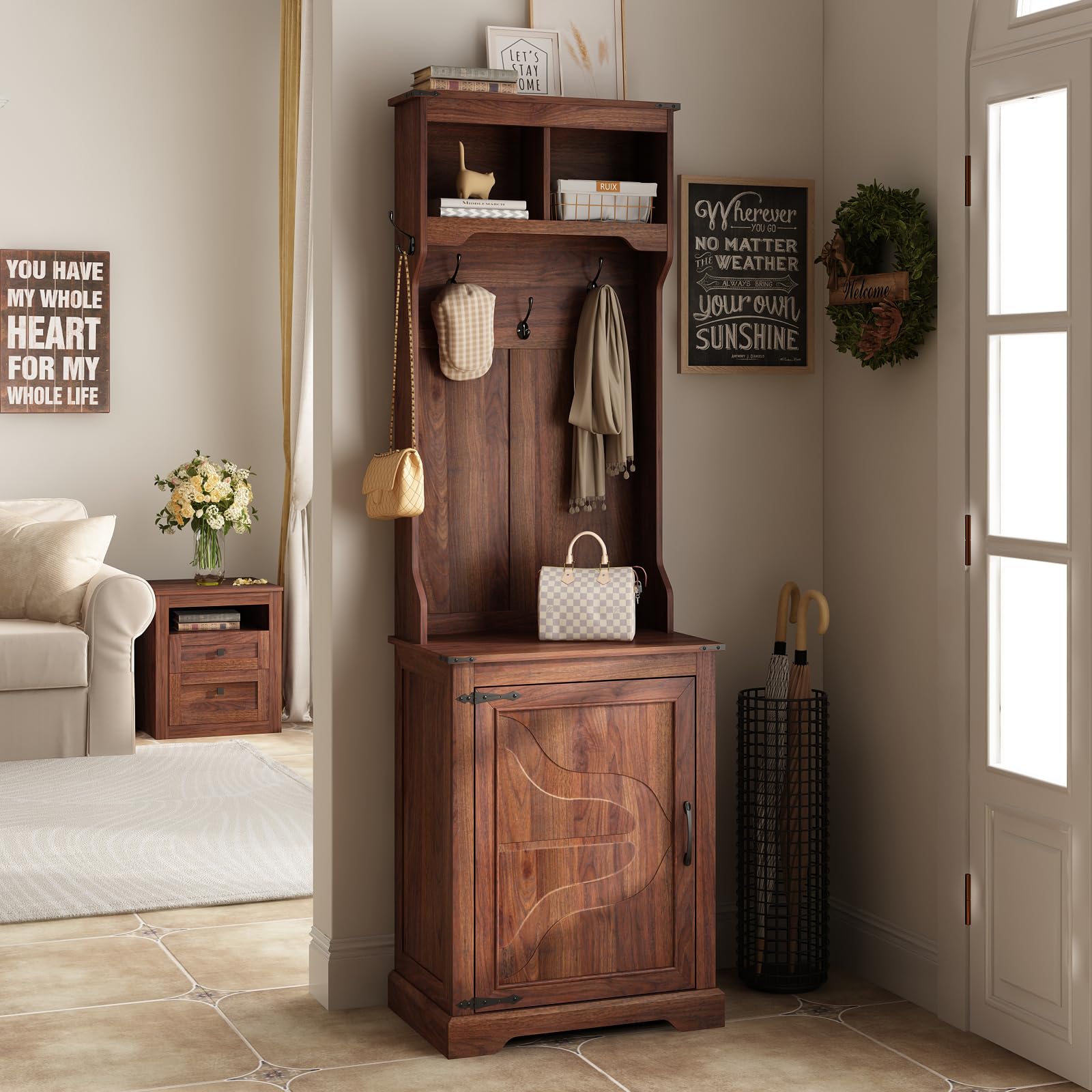 Maupvit Slim Hall Tree with Shoe Storage and Coat Hooks