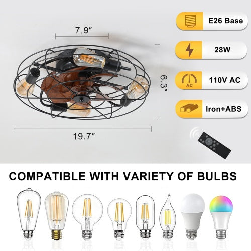 Rustic 20" Enclosed Ceiling Fan with Light & Remote