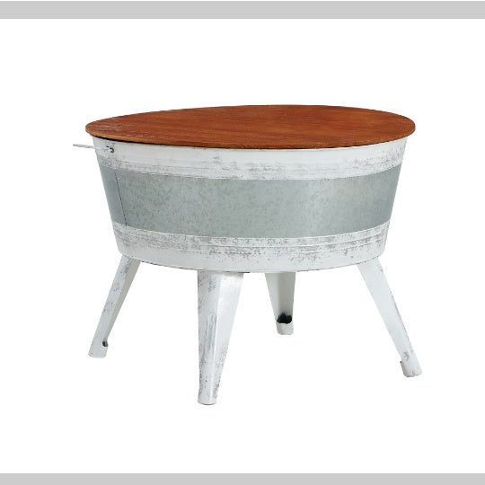 Rustic Wood-Top Metal Cocktail Table - White