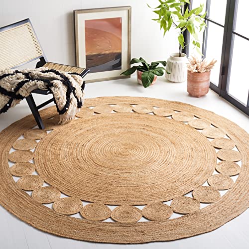 SAFAVIEH Artisan Jute Rug - 8' Natural Round, Handmade for High Traffic Areas (NF364A)