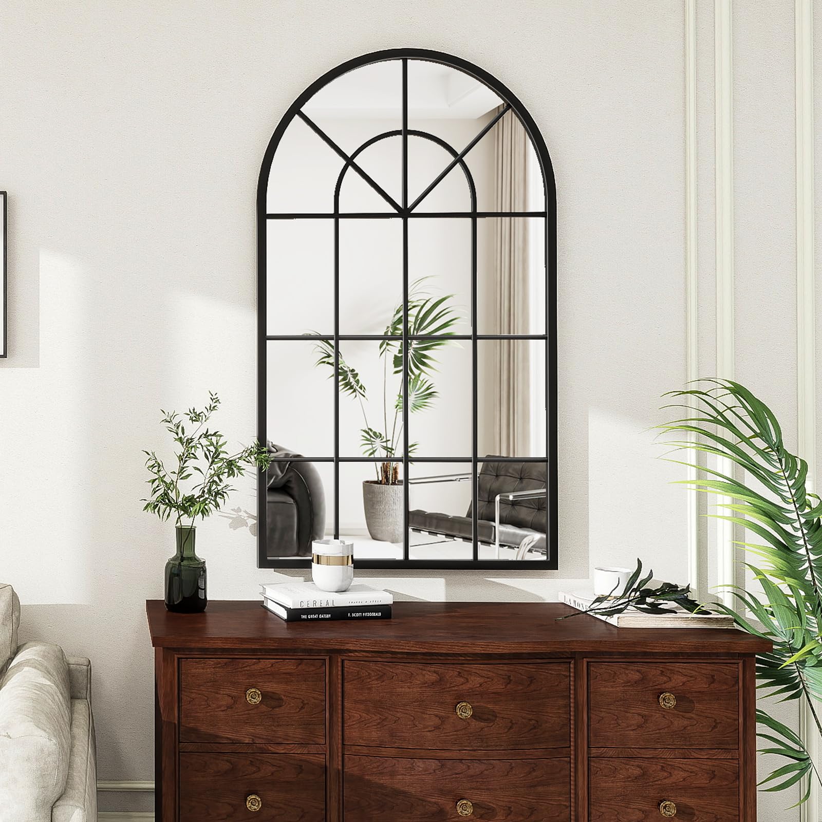 Arched IronFrame Window Mirror 42x24 - Black