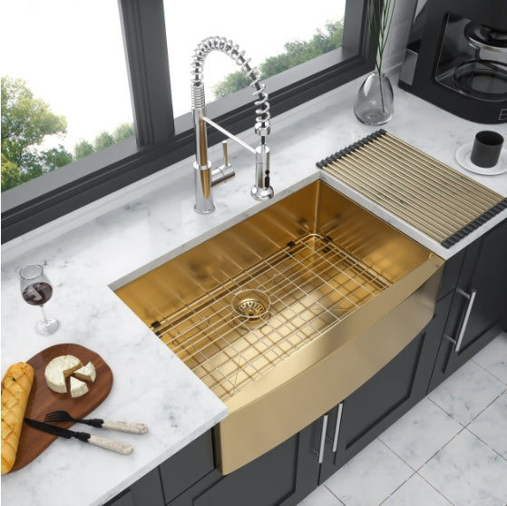 Gold-Tone Stainless Farmhouse Sink