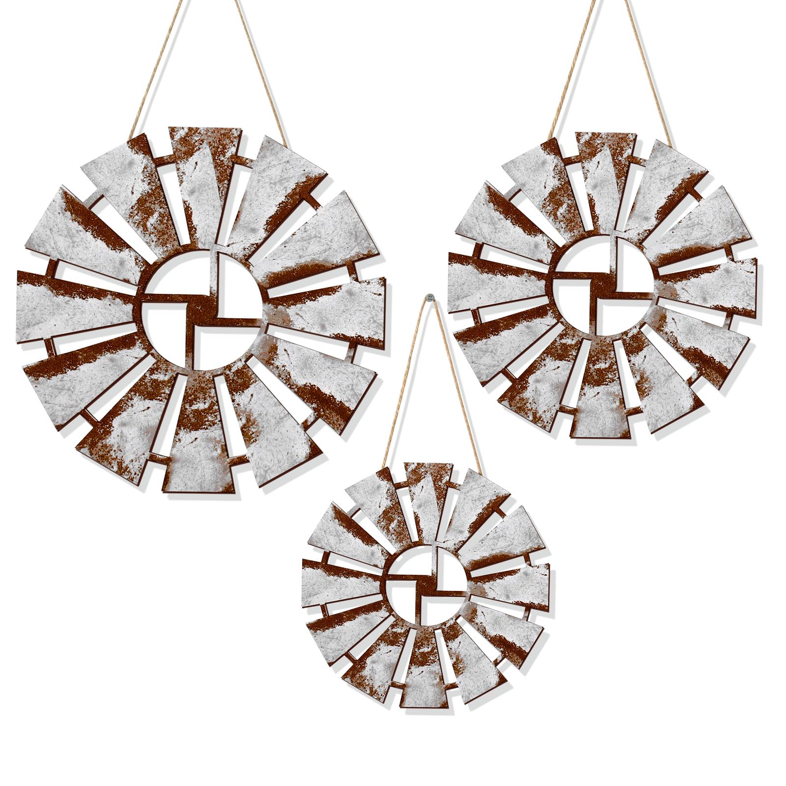 Rustic Wood Windmill Wall Trio