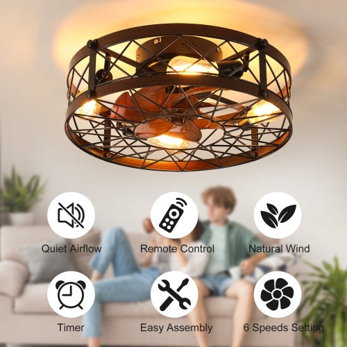 Black Farmhouse Lantern Ceiling Fan with Light