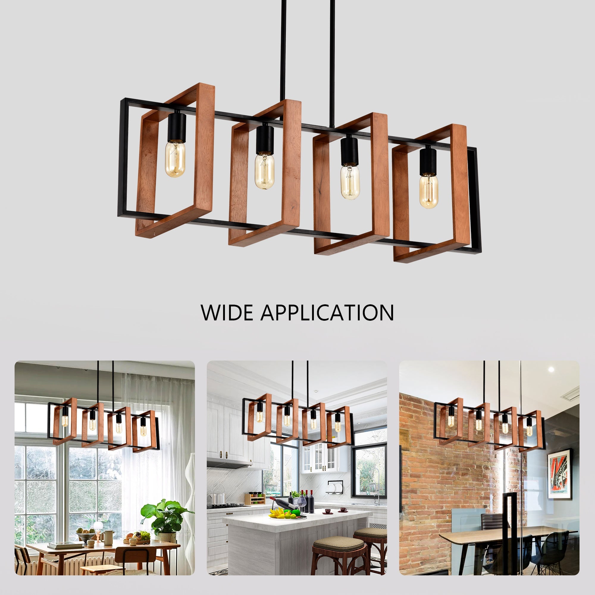 Rustic 4-Light Wood & Metal Island Chandelier