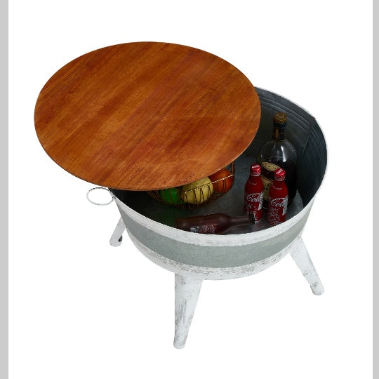 Rustic Wood-Top Metal Cocktail Table - White