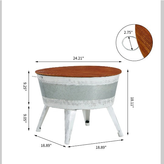 Rustic Wood-Top Metal Cocktail Table - White