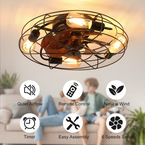 Rustic 20" Enclosed Ceiling Fan with Light & Remote