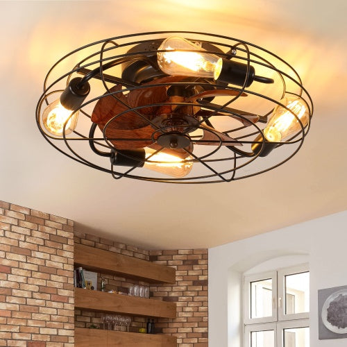 Rustic 20" Enclosed Ceiling Fan with Light & Remote
