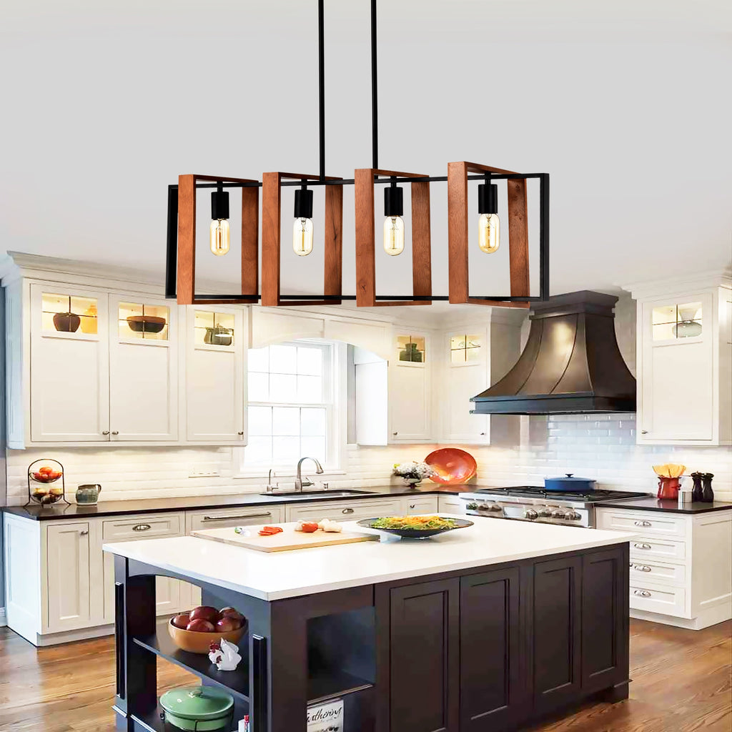 Rustic 4-Light Wood & Metal Island Chandelier