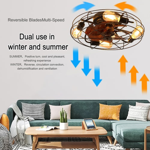 Rustic 20" Enclosed Ceiling Fan with Light & Remote