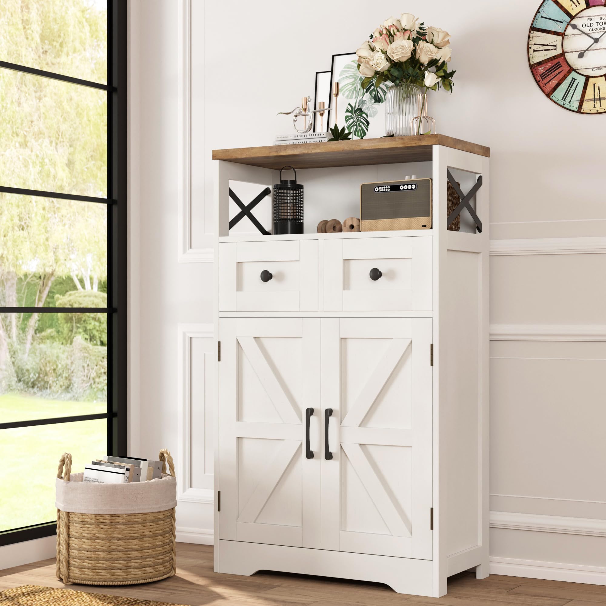 White Farmhouse Storage Organizer Cabinet