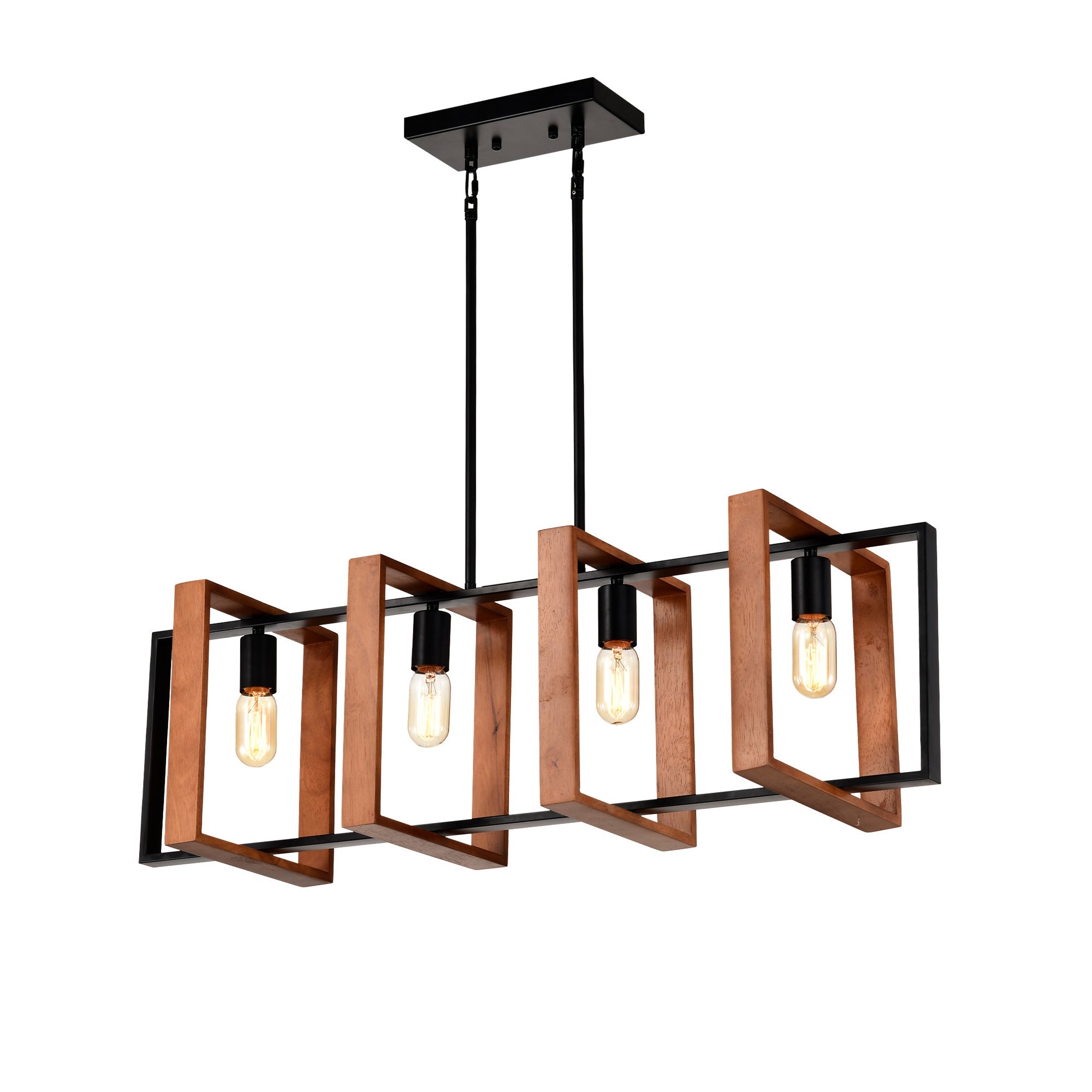 Rustic 4-Light Wood & Metal Island Chandelier