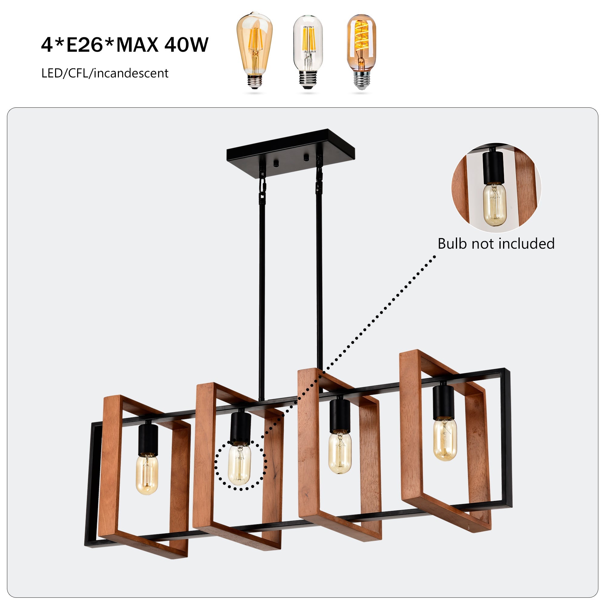 Rustic 4-Light Wood & Metal Island Chandelier