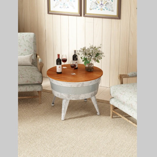 Rustic Wood-Top Metal Cocktail Table - White