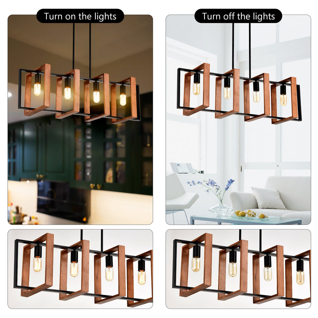 Rustic 4-Light Wood & Metal Island Chandelier