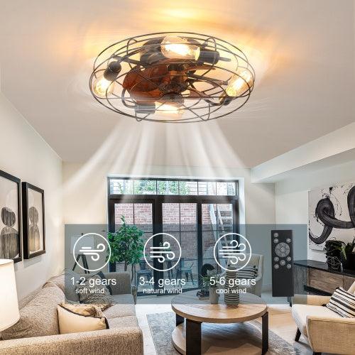 Rustic 20" Enclosed Ceiling Fan with Light & Remote